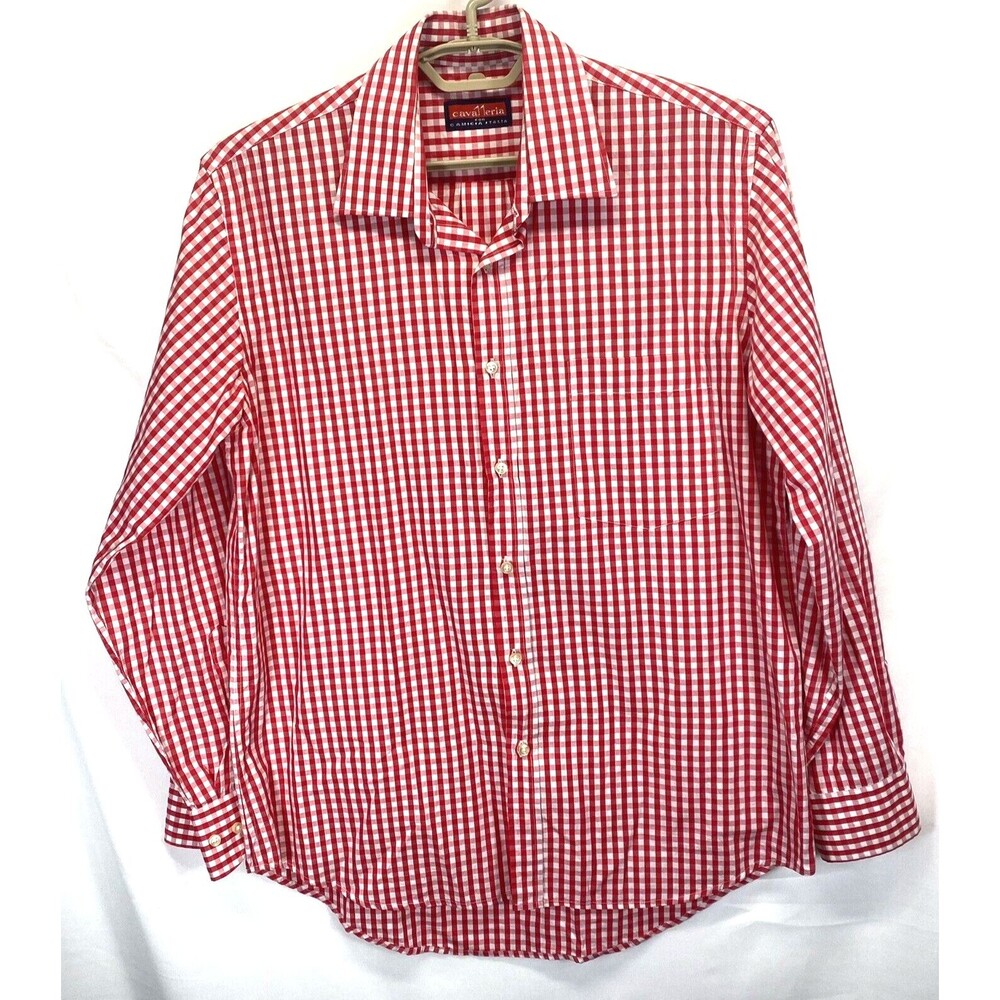 Cavalleria for Camicia Italia Men' Dress Shirt 16x34 Red/White Check Long Sleeve